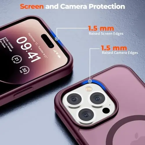 zapica Magnetic for iPhone 14 Pro Case, Wine Red | Compatible with MagSafe, Military Grade Drop Protection, Translucent Matte Anti-Scratch Phone Cover - 5