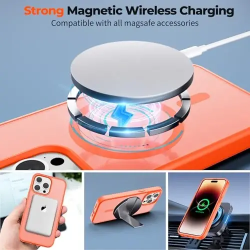 zapica Magnetic for iPhone 14 Pro Case, Orange | Compatible with MagSafe, Military Grade Drop Protection, Translucent Matte Anti-Scratch Phone Cover - 3