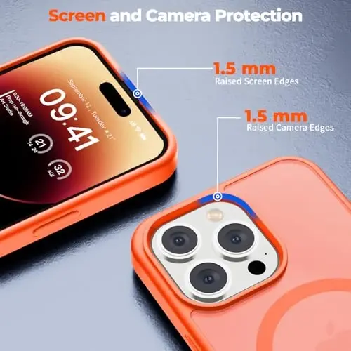 zapica Magnetic for iPhone 14 Pro Case, Orange | Compatible with MagSafe, Military Grade Drop Protection, Translucent Matte Anti-Scratch Phone Cover - 5