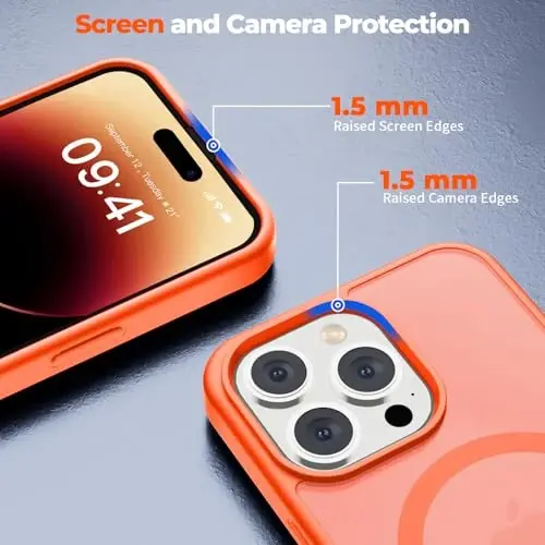 zapica Magnetic for iPhone 14 Pro Max Case, Orange | Compatible with MagSafe, Military Grade Drop Protection, Translucent Matte Anti-Scratch Phone Cover - 5