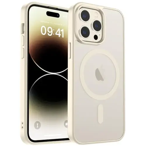 zapica Magnetic for iPhone 14 Pro Max Case, Antique White | Compatible with MagSafe, Military Grade Drop Protection, Translucent Matte Anti-Scratch Phone Cover 
