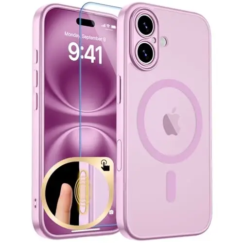 zapica Magnetic for iPhone 16 Case, Purple Pink | Upgraded Camera Control Button, Full Camera Protection, with Screen Protector, Translucent Matte Shockproof Phone Cover 