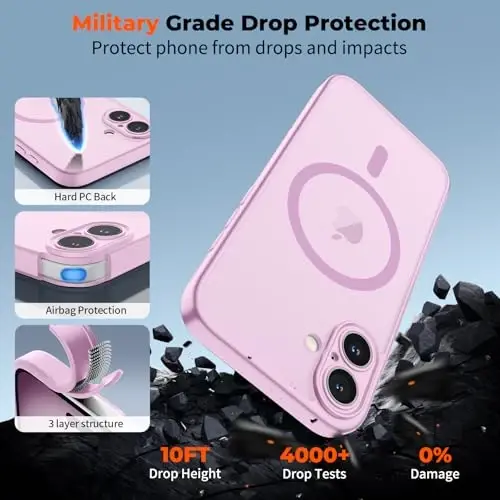zapica Magnetic for iPhone 16 Case, Purple Pink | Upgraded Camera Control Button, Full Camera Protection, with Screen Protector, Translucent Matte Shockproof Phone Cover - 6