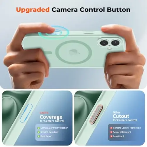 zapica Magnetic for iPhone 16 Case, Light Green | Upgraded Camera Control Button, Full Camera Protection, with Screen Protector, Translucent Matte Shockproof Phone Cover - 4