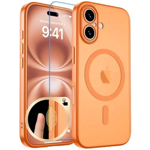 zapica Magnetic for iPhone 16 Case, Starry Orange | Upgraded Camera Control Button, Full Camera Protection, with Screen Protector, Translucent Matte Shockproof Phone Cover 