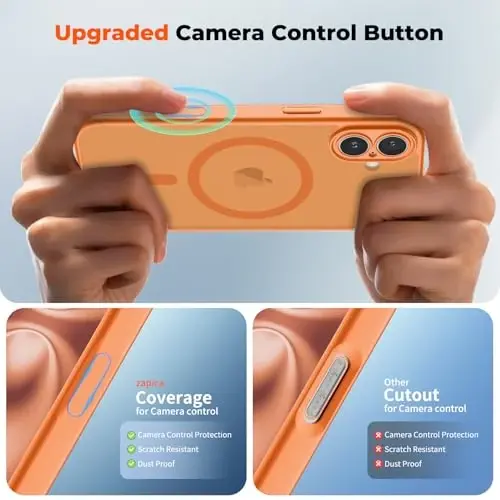 zapica Magnetic for iPhone 16 Case, Starry Orange | Upgraded Camera Control Button, Full Camera Protection, with Screen Protector, Translucent Matte Shockproof Phone Cover - 4