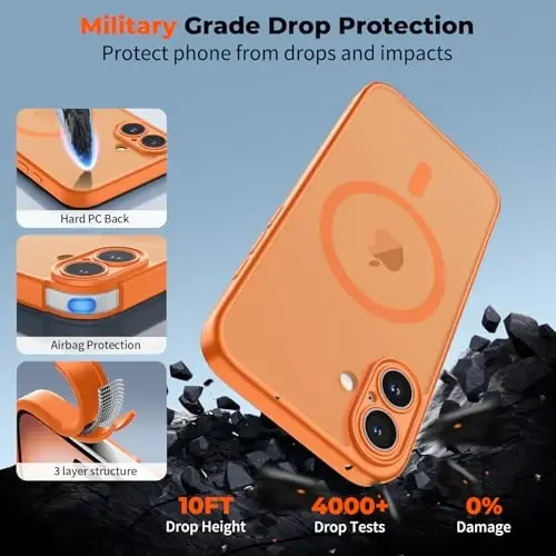 zapica Magnetic for iPhone 16 Case, Starry Orange | Upgraded Camera Control Button, Full Camera Protection, with Screen Protector, Translucent Matte Shockproof Phone Cover - 6