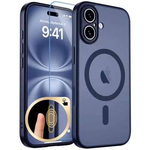 zapica Magnetic for iPhone 16 Case, Deep Blue | Upgraded Camera Control Button, Full Camera Protection, with Screen Protector, Translucent Matte Shockproof Phone Cover 