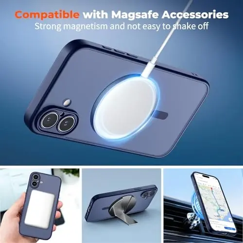 zapica Magnetic for iPhone 16 Case, Deep Blue | Upgraded Camera Control Button, Full Camera Protection, with Screen Protector, Translucent Matte Shockproof Phone Cover - 3