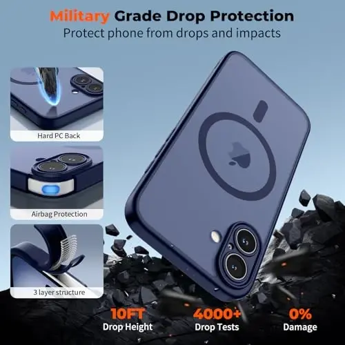 zapica Magnetic for iPhone 16 Case, Deep Blue | Upgraded Camera Control Button, Full Camera Protection, with Screen Protector, Translucent Matte Shockproof Phone Cover - 6