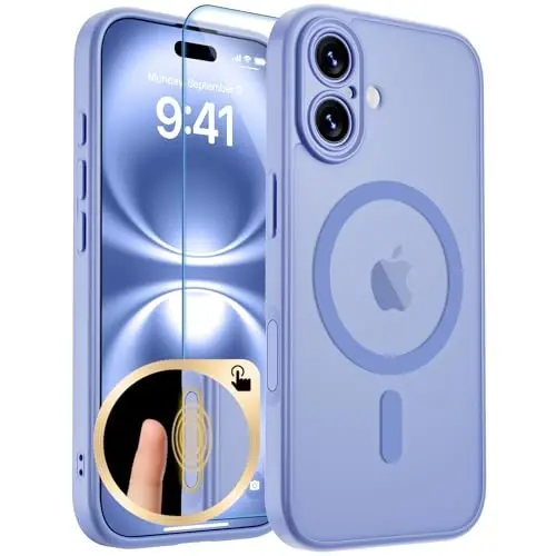 zapica Magnetic for iPhone 16 Case, Upgraded [Camera Control Button] [Full Camera Protection] [with 1 Screen Protector] Translucent Matte Shockproof Protective Phone Cover, Mist Blue 