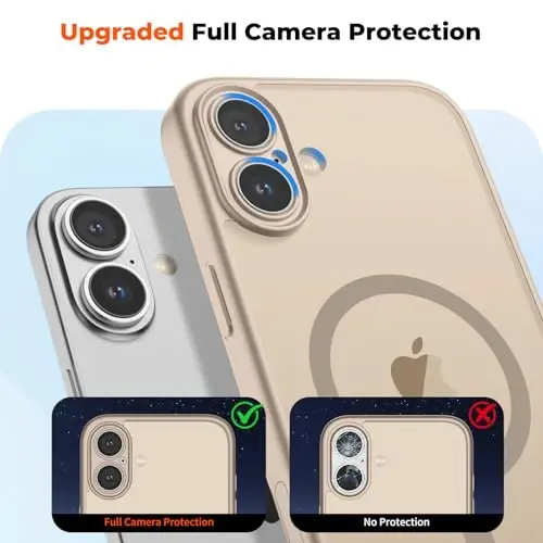 zapica Magnetic for iPhone 16 Case, Upgraded [Camera Control Button] [Full Camera Protection] [with 1 Screen Protector] Translucent Matte Shockproof Protective Phone Cover, Sand Gold - 5