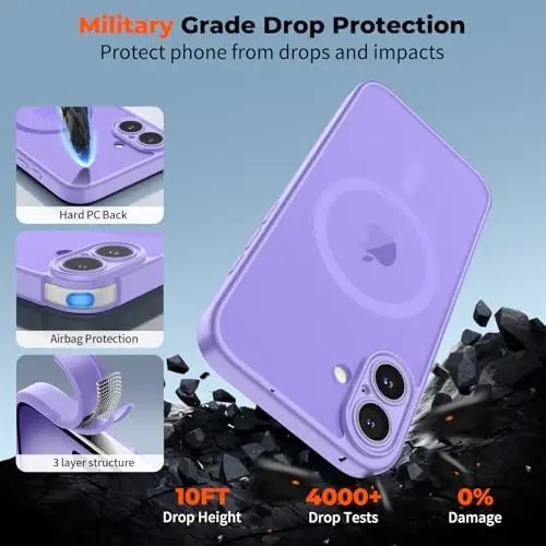 zapica Magnetic for iPhone 16 Case, Upgraded [Camera Control Button] [Full Camera Protection] [with 1 Screen Protector] Translucent Matte Shockproof Protective Phone Cover, Purple - 6