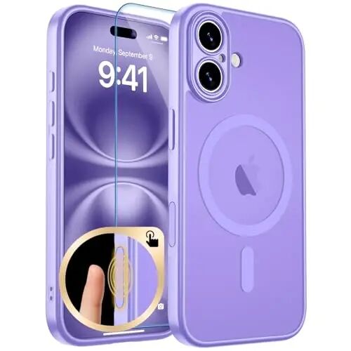 zapica Magnetic for iPhone 16 Case, Purple | Upgraded Camera Control Button, Full Camera Protection, with Screen Protector, Translucent Matte Shockproof Phone Cover - ZAPICA