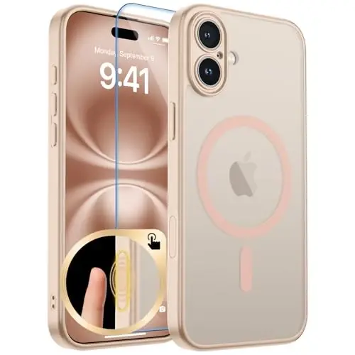 zapica Magnetic for iPhone 16 Plus Case, Beige Pink | Upgraded Camera Control Button, Full Camera Protection, with Screen Protector, Translucent Matte Shockproof Phone Cover 