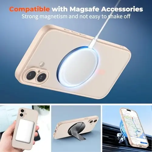 zapica Magnetic for iPhone 16 Plus Case, Beige Pink | Upgraded Camera Control Button, Full Camera Protection, with Screen Protector, Translucent Matte Shockproof Phone Cover - 3