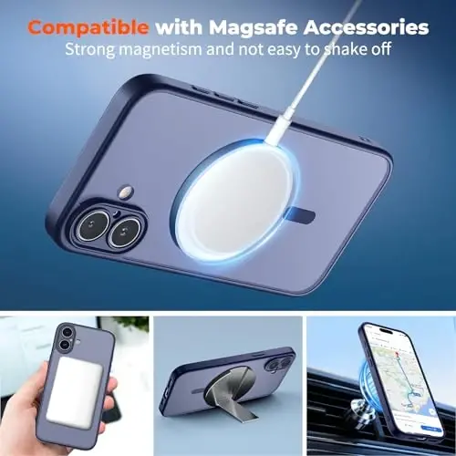 zapica Magnetic for iPhone 16 Plus Case, Upgraded [Camera Control Button] [Full Camera Protection] [with 1 Screen Protector] Translucent Matte Shockproof Protective Phone Cover, Deep Blue - 3