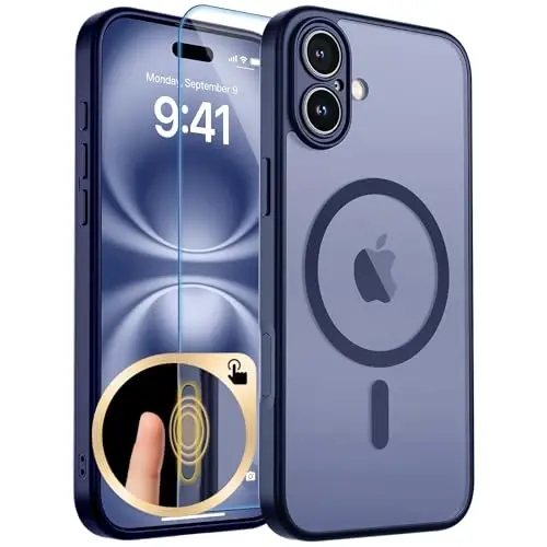 zapica Magnetic for iPhone 16 Plus Case, Deep Blue | Upgraded Camera Control Button, Full Camera Protection, with Screen Protector, Translucent Matte Shockproof Phone Cover 