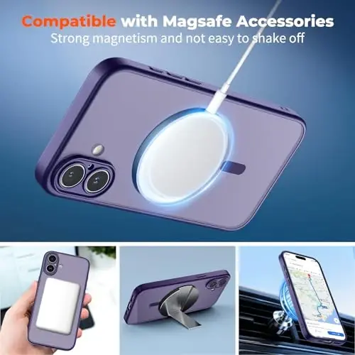 zapica Magnetic for iPhone 16 Plus Case, Upgraded [Camera Control Button] [Full Camera Protection] [with 1 Screen Protector] Translucent Matte Shockproof Protective Phone Cover, Deep Purple - 3
