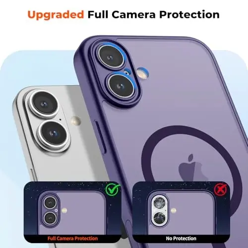 zapica Magnetic for iPhone 16 Plus Case, Upgraded [Camera Control Button] [Full Camera Protection] [with 1 Screen Protector] Translucent Matte Shockproof Protective Phone Cover, Deep Purple - 5