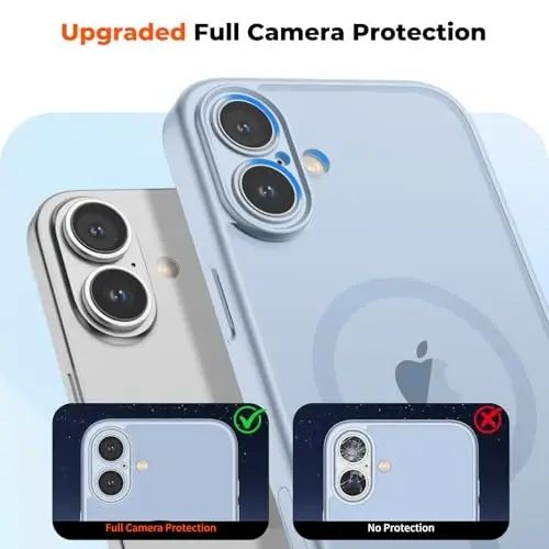 zapica Magnetic for iPhone 16 Plus Case, Upgraded [Camera Control Button] [Full Camera Protection] [with 1 Screen Protector] Translucent Matte Shockproof Protective Phone Cover, Silver Blue - 5