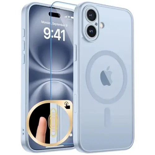 zapica Magnetic for iPhone 16 Plus Case, Silver Blue | Upgraded Camera Control Button, Full Camera Protection, with Screen Protector, Translucent Matte Shockproof Phone Cover 
