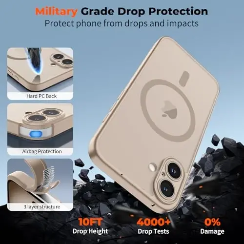 zapica Magnetic for iPhone 16 Plus Case, Sand Gold | Upgraded Camera Control Button, Full Camera Protection, with Screen Protector, Translucent Matte Shockproof Phone Cover - 6