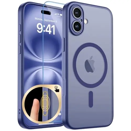 zapica Magnetic for iPhone 16 Plus Case, Upgraded [Camera Control Button] [Full Camera Protection] [with 1 Screen Protector] Translucent Matte Shockproof Protective Phone Cover, Blue Gray - ZAPICA