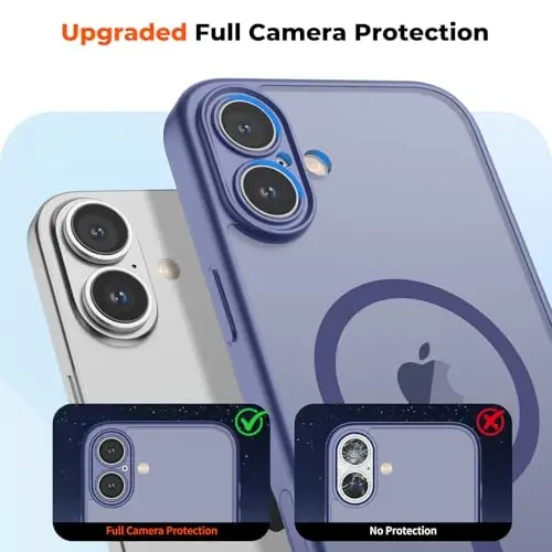 zapica Magnetic for iPhone 16 Plus Case, Upgraded [Camera Control Button] [Full Camera Protection] [with 1 Screen Protector] Translucent Matte Shockproof Protective Phone Cover, Blue Gray - 5