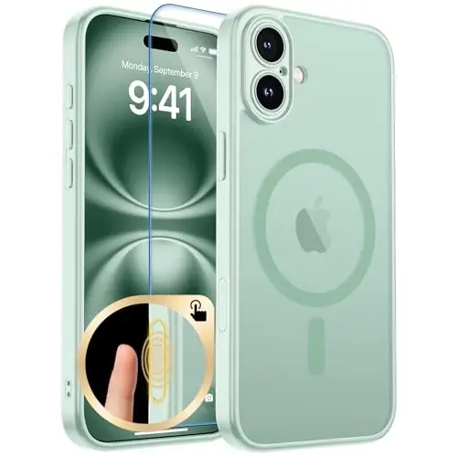zapica Magnetic for iPhone 16 Plus Case, Light Green | Upgraded Camera Control Button, Full Camera Protection, with Screen Protector, Translucent Matte Shockproof Phone Cover - 1