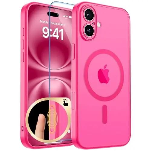 zapica Magnetic for iPhone 16 Plus Case, Rose Pink | Upgraded Camera Control Button, Full Camera Protection, with Screen Protector, Translucent Matte Shockproof Phone Cover - 1
