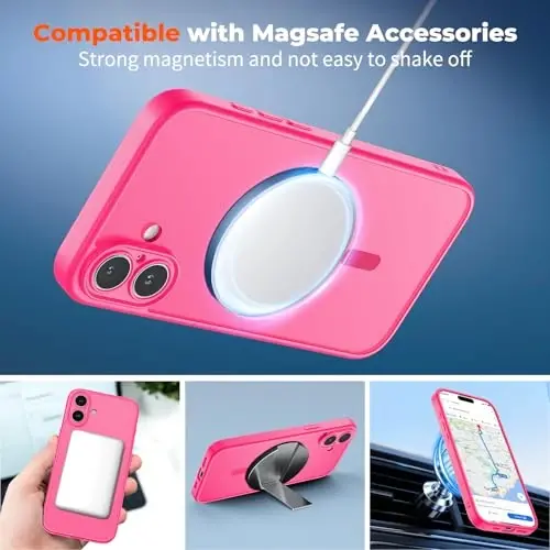 zapica Magnetic for iPhone 16 Plus Case, Rose Pink | Upgraded Camera Control Button, Full Camera Protection, with Screen Protector, Translucent Matte Shockproof Phone Cover - 3