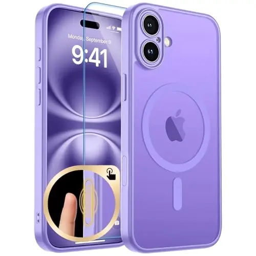 zapica Magnetic for iPhone 16 Plus Case, Purple | Upgraded Camera Control Button, Full Camera Protection, with Screen Protector, Translucent Matte Shockproof Phone Cover - 1