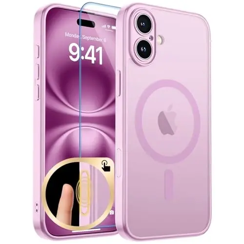 zapica Magnetic for iPhone 16 Plus Case, Upgraded [Camera Control Button] [Full Camera Protection] [with 1 Screen Protector] Translucent Matte Shockproof Protective Phone Cover, Purple Pink 