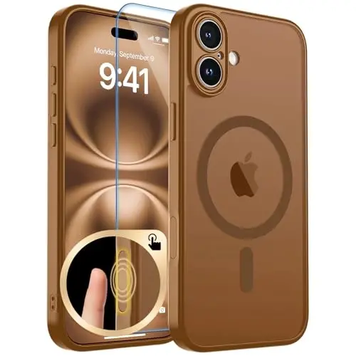 zapica Magnetic for iPhone 16 Plus Case, Dark Brown | Upgraded Camera Control Button, Full Camera Protection, with Screen Protector, Translucent Matte Shockproof Phone Cover 