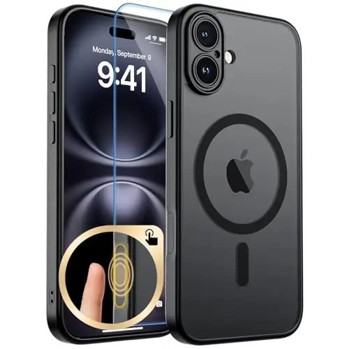 zapica Magnetic for iPhone 16 Plus Case, Upgraded [Camera Control Button] [Full Camera Protection] [with 1 Screen Protector] Translucent Matte Shockproof Protective Phone Cover, Midnight Black - 1