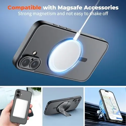 zapica Magnetic for iPhone 16 Plus Case, Upgraded [Camera Control Button] [Full Camera Protection] [with 1 Screen Protector] Translucent Matte Shockproof Protective Phone Cover, Midnight Black - 3