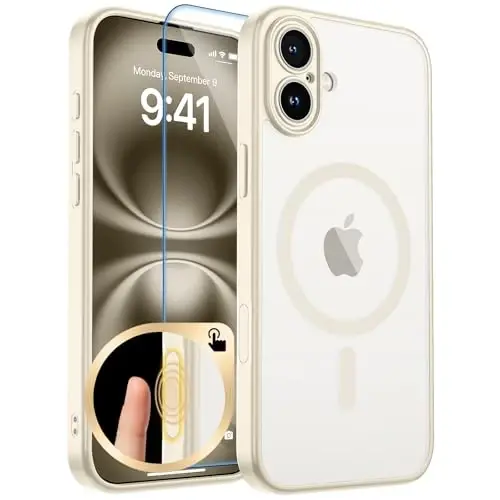 zapica Magnetic for iPhone 16 Plus Case, Creamy White | Upgraded Camera Control Button, Full Camera Protection, with Screen Protector, Translucent Matte Shockproof Phone Cover - 1