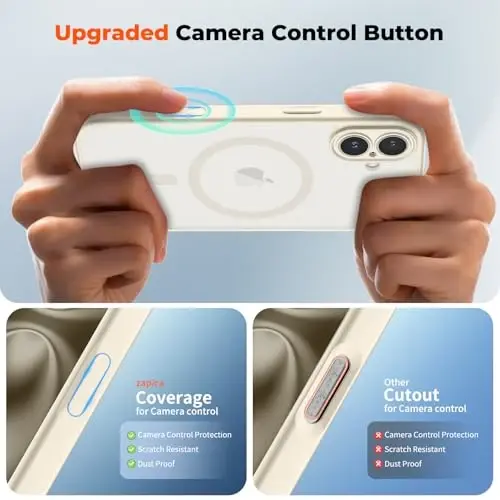 zapica Magnetic for iPhone 16 Plus Case, Creamy White | Upgraded Camera Control Button, Full Camera Protection, with Screen Protector, Translucent Matte Shockproof Phone Cover - 4