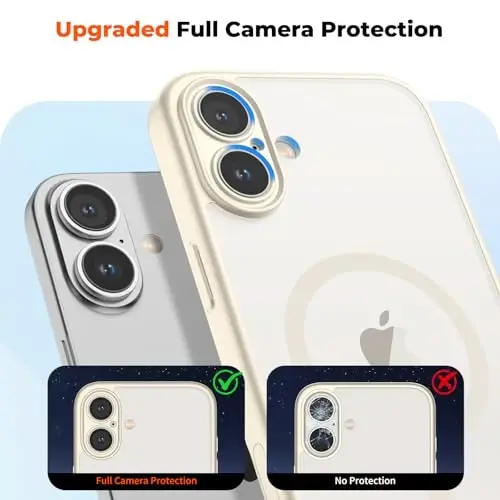 zapica Magnetic for iPhone 16 Plus Case, Creamy White | Upgraded Camera Control Button, Full Camera Protection, with Screen Protector, Translucent Matte Shockproof Phone Cover - 5
