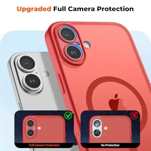 zapica Magnetic for iPhone 16 Plus Case, Upgraded [Camera Control Button] [Full Camera Protection] [with 1 Screen Protector] Translucent Matte Shockproof Protective Phone Cover, Bright Red - 5