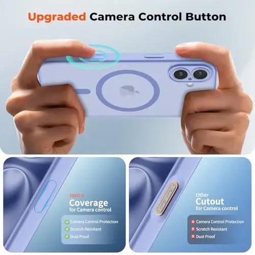 zapica Magnetic for iPhone 16 Plus Case, Upgraded [Camera Control Button] [Full Camera Protection] [with 1 Screen Protector] Translucent Matte Shockproof Protective Phone Cover, Mist Blue - 4