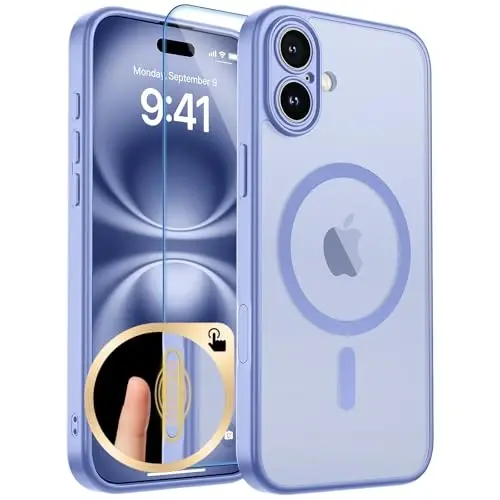 zapica Magnetic for iPhone 16 Plus Case, Mist Blue | Upgraded Camera Control Button, Full Camera Protection, with Screen Protector, Translucent Matte Shockproof Phone Cover 