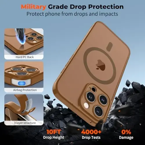 zapica Manyetik iPhone 16 Pro Kılıfı, Geliştirilmiş [Kamera Kontrol Düğmesi] [Tam Kamera Koruması] [1 Ekran Koruyucu ile] Yarı Saydam Mat Darbeye Dayanıklı Koruyucu Telefon Kapağı, Koyu Kahverengi - 6