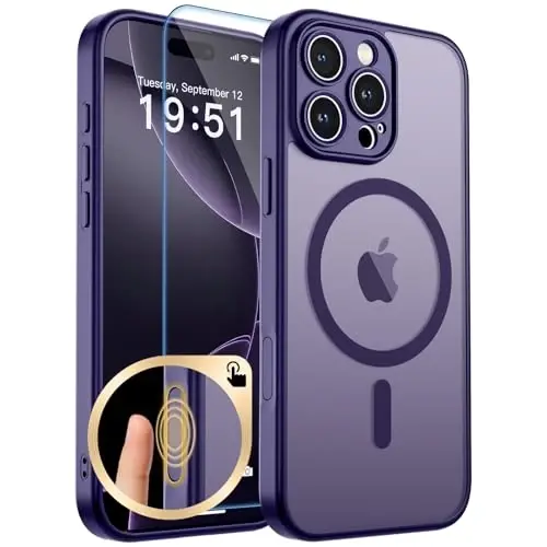 zapica Magnetic for iPhone 16 Pro Case, Deep Purple | Upgraded Camera Control Button, Full Camera Protection, with Screen Protector, Translucent Matte Shockproof Phone Cover - ZAPICA