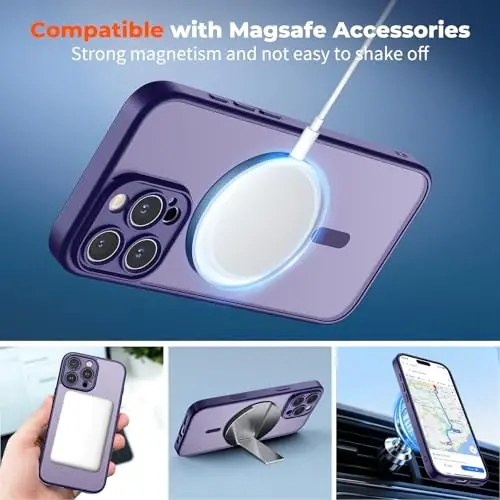 zapica Magnetic for iPhone 16 Pro Case, Deep Purple | Upgraded Camera Control Button, Full Camera Protection, with Screen Protector, Translucent Matte Shockproof Phone Cover - 3