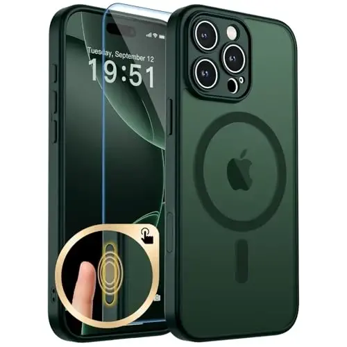 zapica Magnetic for iPhone 16 Pro Case, Dark Green | Upgraded Camera Control Button, Full Camera Protection, with Screen Protector, Translucent Matte Shockproof Phone Cover - ZAPICA