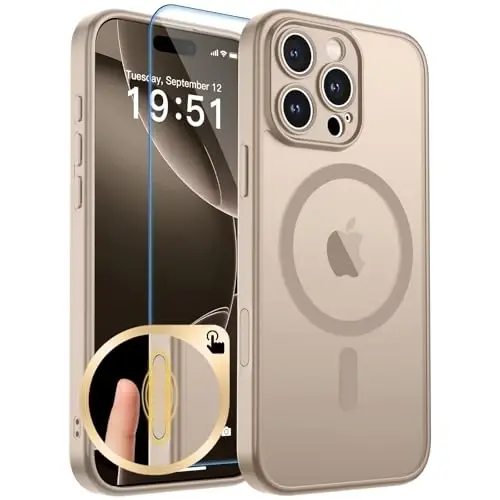 zapica Magnetic for iPhone 16 Pro Case, Sand Gold | Upgraded Camera Control Button, Full Camera Protection, with Screen Protector, Translucent Matte Shockproof Phone Cover 