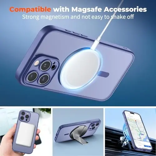 zapica Magnetic for iPhone 16 Pro Case, Blue Gray | Upgraded Camera Control Button, Full Camera Protection, with Screen Protector, Translucent Matte Shockproof Phone Cover - 3