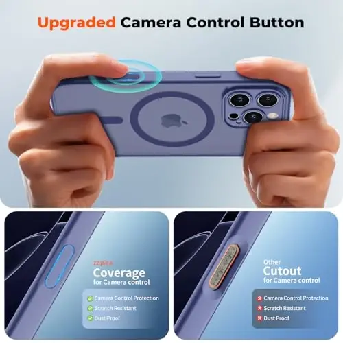 zapica Magnetic for iPhone 16 Pro Case, Blue Gray | Upgraded Camera Control Button, Full Camera Protection, with Screen Protector, Translucent Matte Shockproof Phone Cover - 4